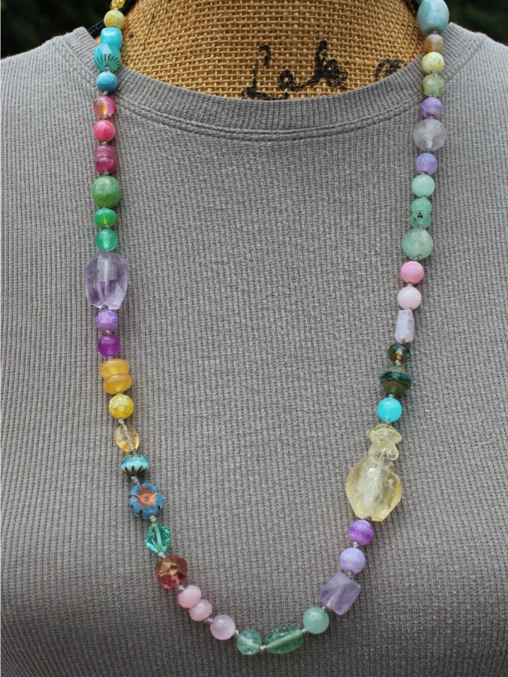Long Gemstone Rainbow Necklace